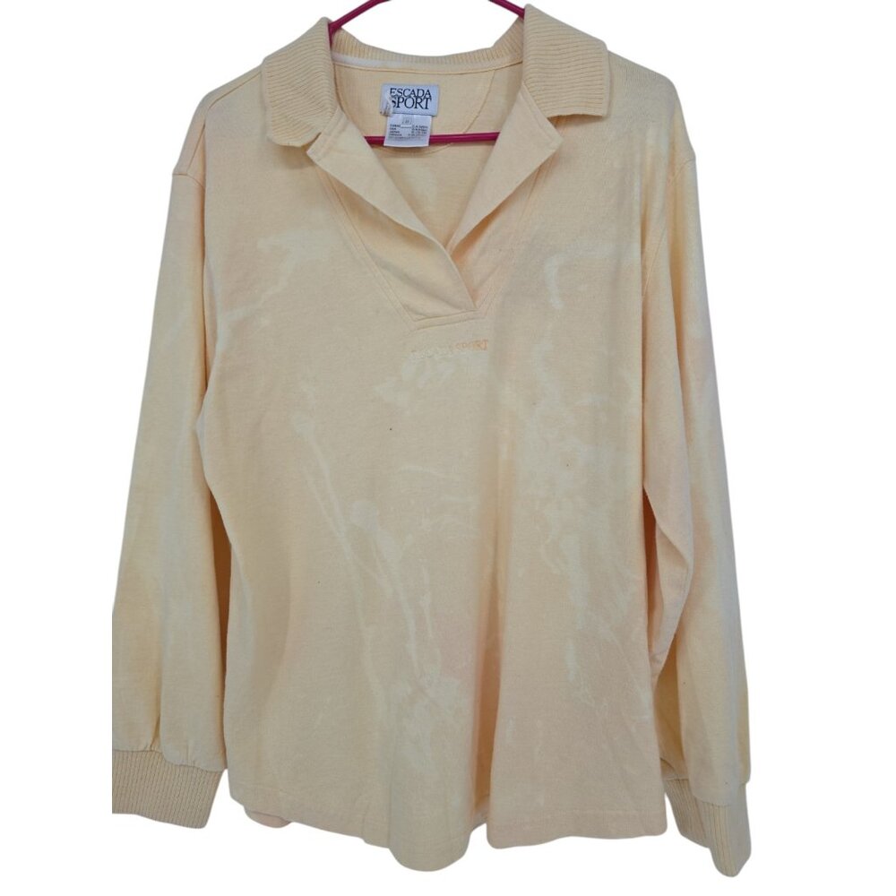 90s Escada Sport Vintage Medium Womens Top Yellow Tie Dye Logo Shirt
